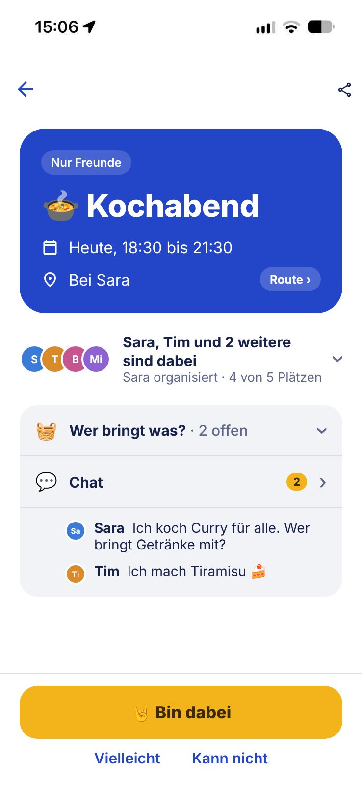 A plan with the people going and its chat